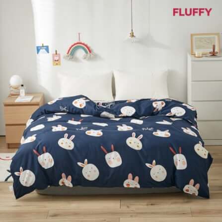 ชุดผ้าปูที่นอน 5 ฟุต 3 ชิ้น Fluffy คอลเลคชั่น Dreamy ลาย Navy bunny ไม่รวมผ้านวม_0